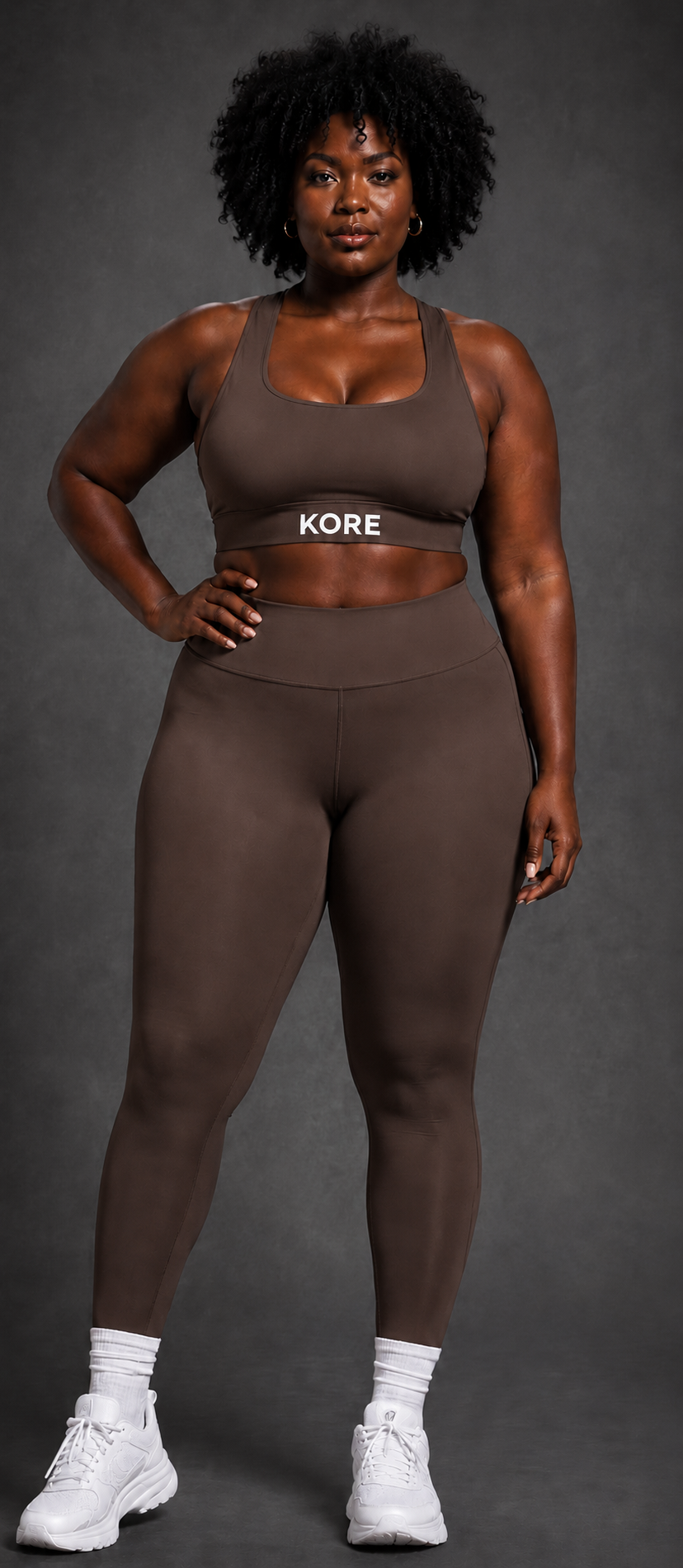 KORE Sculpt Leggings — Mocha front view with high-rise sculpting waistband
