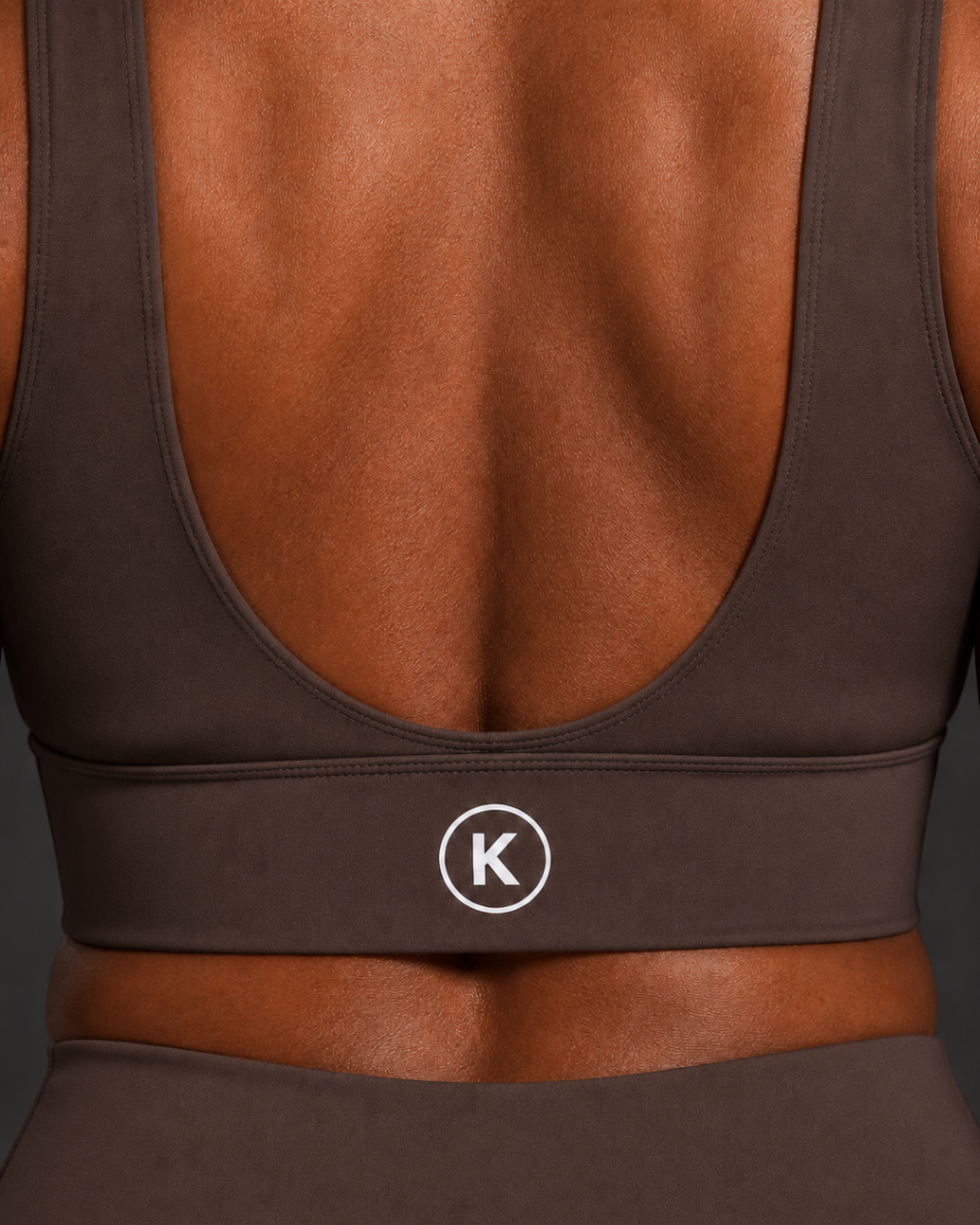 KORE Sculpt Bra — Mocha back detail with K. icon